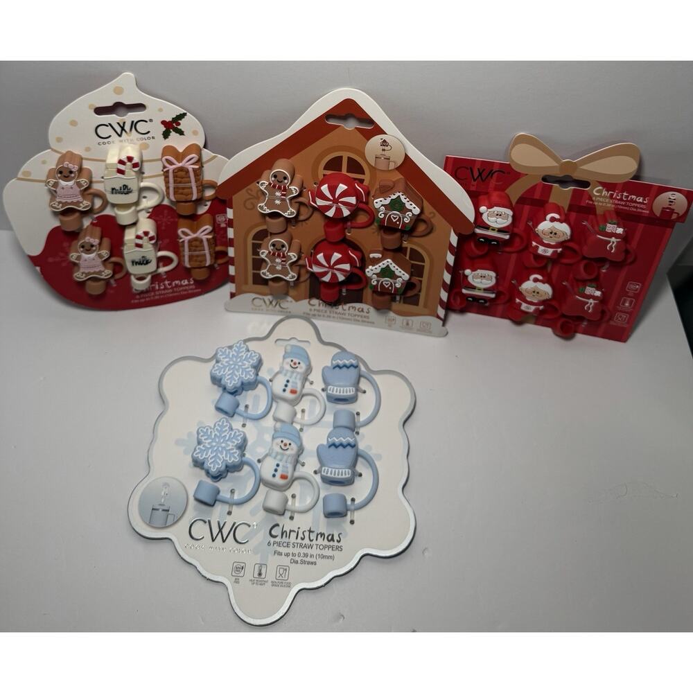 Cook With Color (CWC) Christmas Holiday Straw Toppers Covers BNWT